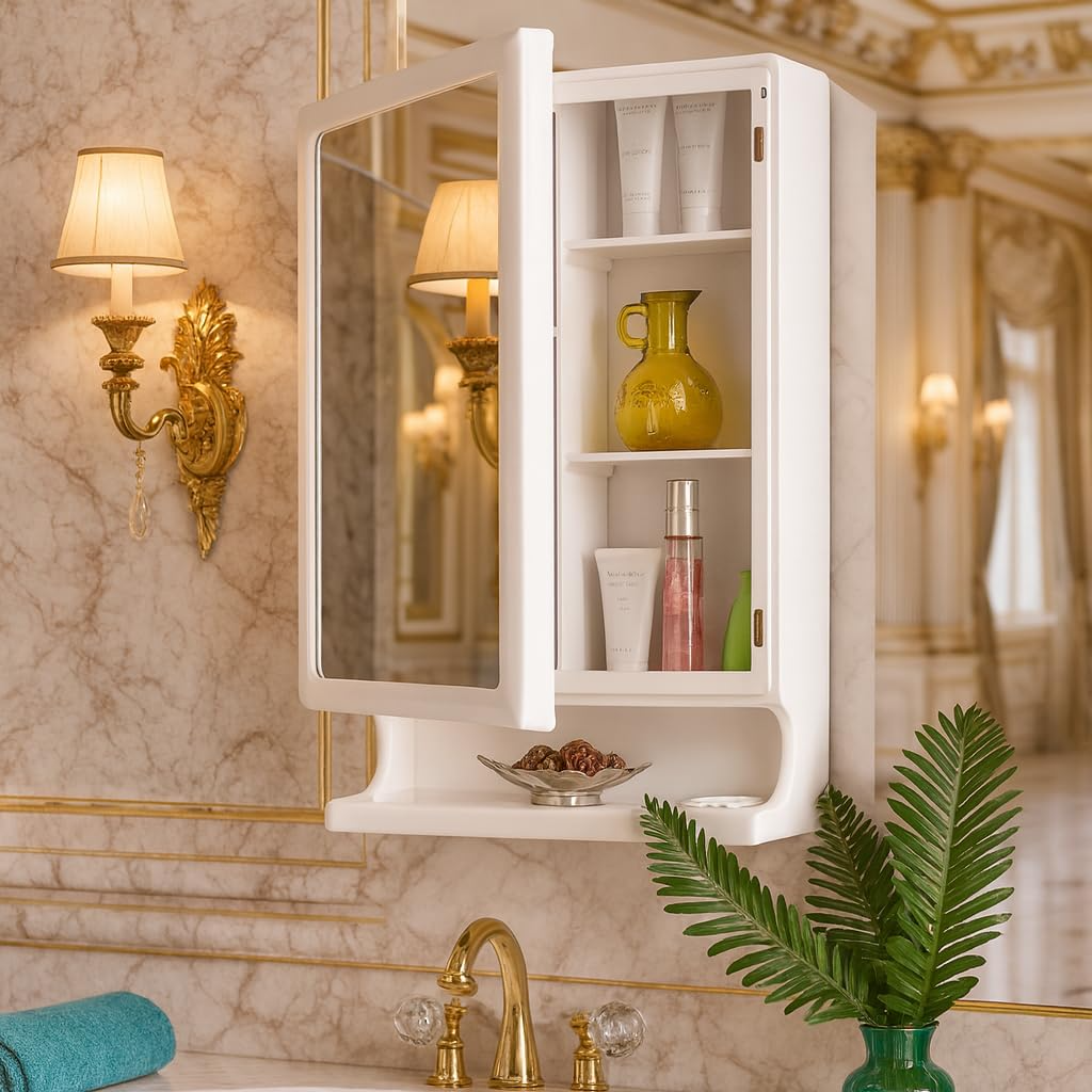 Parasnath New Look White Bathroom Cabinet with Mirror