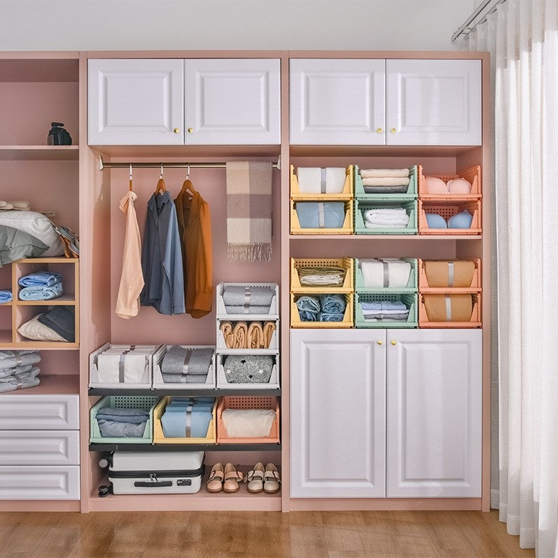 PARASNATH Stylera Large Size Wardrobe Organizer for Clothes – Foldable & Stackable Storage Box with Lid | Multi-Purpose Fabric Closet Organizer for Sarees, Shirts, Toys, Bedding | Dimensions: 45.5 x 35 x 15.5 cm | Made in India (Set of 10) (Pink Color) - PARASNATH