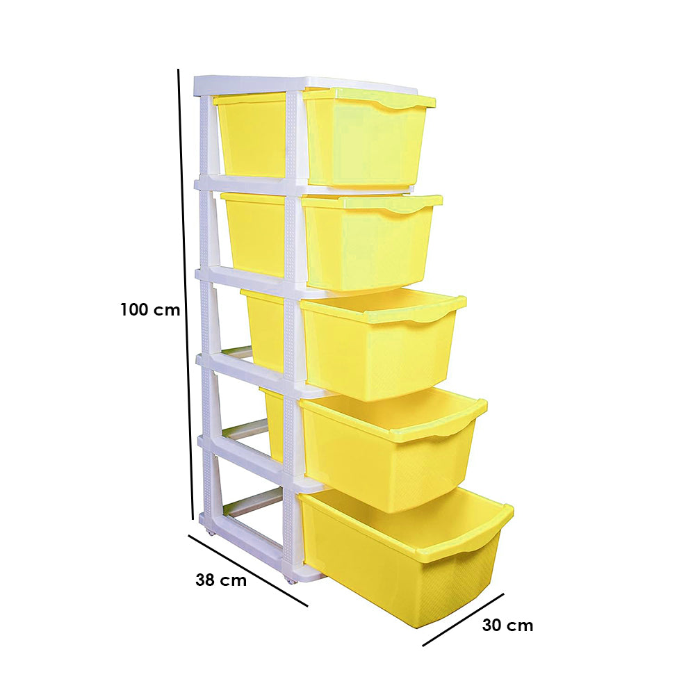 PARASNATH Boxo 5 Layer (Yellow) Multi-Purpose Modular Drawer Storage System for Home and Office with Trolley Wheels and Anti-Slip Shoes - PARASNATH