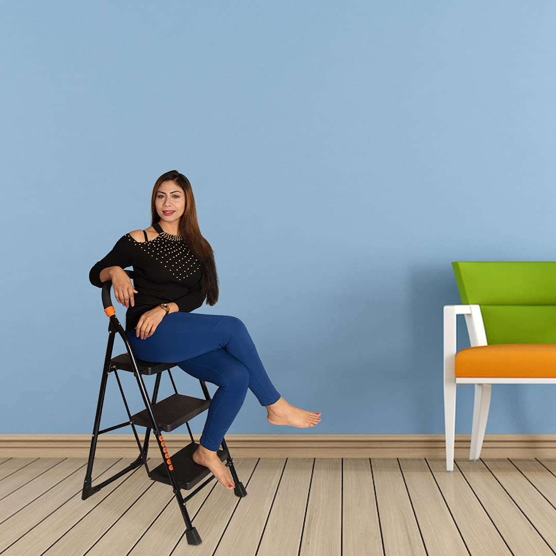 Parasnath Black Diamond 3 Step Folding Ladder | Strong Metal Anti-Slip Design