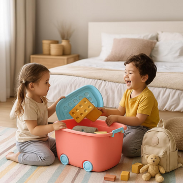 PARASNATH Rolling Storage Container Box (PinkBlue Colour)- 25 Litre Super Large With Wheels Size (50X33X26 cm) - PARASNATH