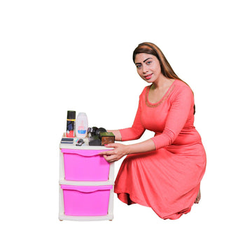 PARASNATH Boxo 2 Layer (Pink) Multi-Purpose Modular Drawer Storage System for Home and Office with Trolley Wheels and Anti-Slip Shoes - PARASNATH