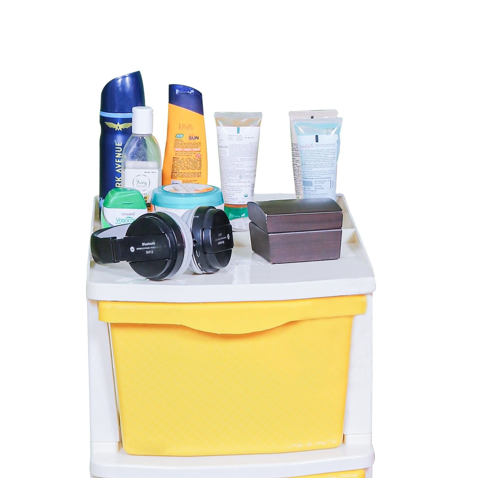 PARASNATH Boxo 5 Layer (Yellow) Multi-Purpose Modular Drawer Storage System for Home and Office with Trolley Wheels and Anti-Slip Shoes - PARASNATH