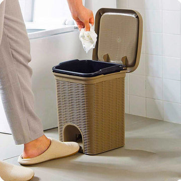 PARASNATH Rattan Design (Brown Colour) Pedal Dustbin 7Litre Modern Light-weight Dustbin for Home and Office Brown Colour - Made In India - Small Size 8 inchX8 inchX11 inch - PARASNATH