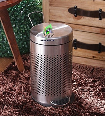 Parasnath Stainless Steel Round Perforated Pedal Dustbin With Plastic Bucket (7''X11''- 5 Liter) - PARASNATH