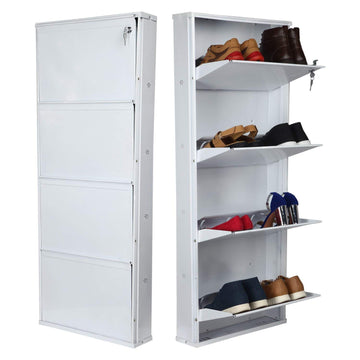 Parasnath Pure White Wall Shoe Rack 4 Shelves Shoes Stand - PARASNATH