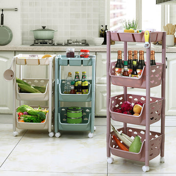 PARASNATH SKEP 2+1 Layer Fruit & Vegetable Basket Trolley Included 1 Dish Box Tray (Ivory Colour) for Home and Kitchen Fruit Basket Storage Rack Organizer Holders kitchen trolley - Made In India - PARASNATH