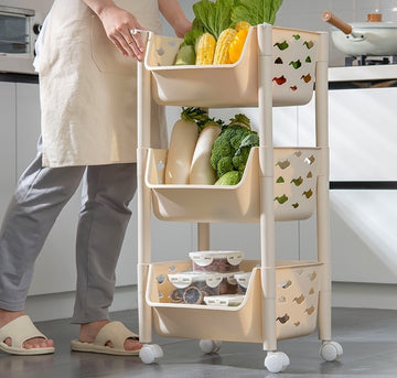 PARASNATH SKEP 3 Layer Basket Fruit & Vegetable Trolley (Ivory Colour) for Home and Kitchen Fruit Basket Storage Rack Organizer Holders kitchen trolley - Made In India - PARASNATH