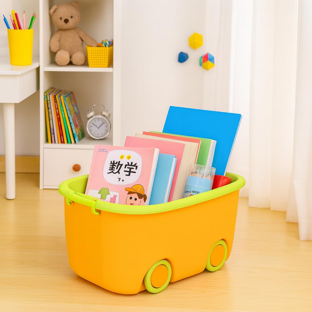 PARASNATH Rolling Storage Container Box (YellowGreen Colour)- 45 Litre Super Large With Wheels Size (59X39X30 cm) - PARASNATH