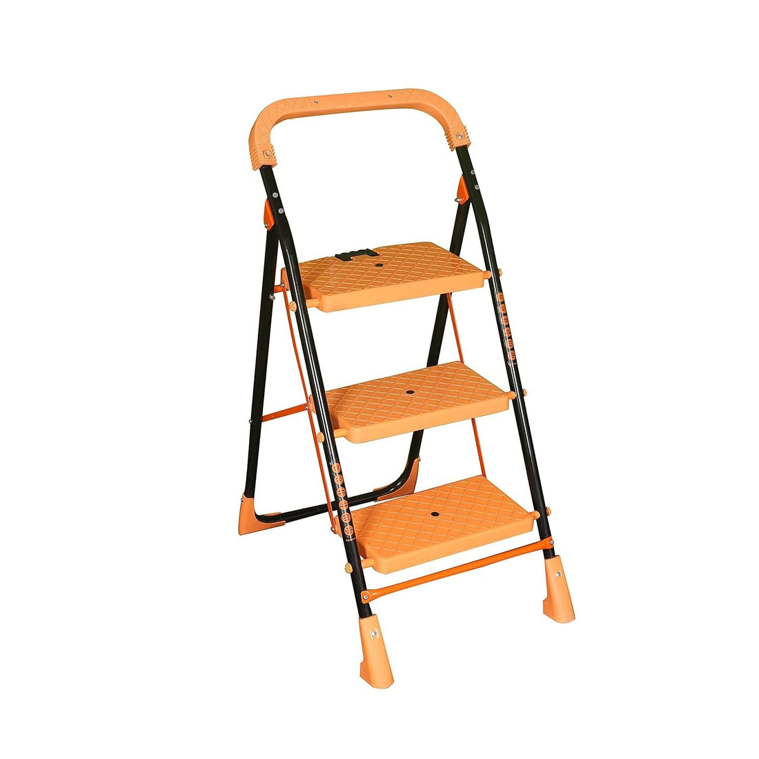 Parasnath Kohinoor 3 Step Heavy-Duty Folding Ladder – Strong Alloy Steel Step Ladder with Wide Anti-Slip Steps, 3.2 Ft Height, Rust-Resistant, Space-Saving Design for Home, Kitchen, Office & Shop Use – Made in India (Orange) - PARASNATH