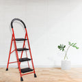 Parasnath GoUp 4 Step Foldable Steel Red Step Ladder – Heavy-Duty and Lightweight Step Ladder with Anti-Skid Wide Plastic Steps, Safety Handle, High Reach Platform for Home, Kitchen, Office, Warehouse Use - 6 Year Manufacturer Warranty - Made in India - PARASNATH