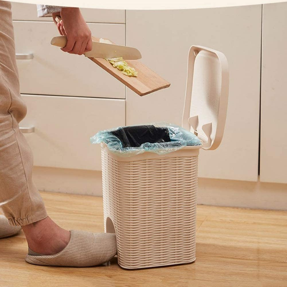 PARASNATH Rattan Design (Off-White Colour) Pedal Dustbin 11Litre Modern Light-weight Dustbin for Home and Office Off White Colour - Made In India - Size 10 inchX10 inchX13 inch - PARASNATH