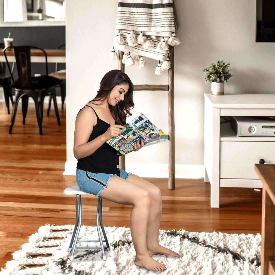 PARASNATH Folding Portable Stool in White Color – Compact, Lightweight & Heavy-Duty – Space-Saving Foldable Stool for Adults & Kids – Perfect for Kitchen, Bathroom, Home, Office, Garden & Outdoor Use (Made in India) - PARASNATH