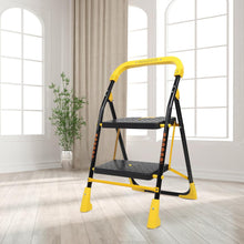 Load image into Gallery viewer, Parasnath 2 Step Yellow Diamond Mild Steel Foldable Ladder for Home - Wide Anti Skid Plastic Step Ladder for Extra Gripping 2.3 FT Ladder - Made in India - PARASNATH