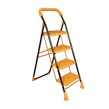 Parasnath Kohinoor 4 Step Heavy-Duty Folding Ladder – Strong Alloy Steel Step Ladder with Wide Anti-Slip Steps, 4.2 Ft Height, Rust-Resistant, Space-Saving Design for Home, Kitchen, Office & Shop Use – Made in India (Orange) - PARASNATH