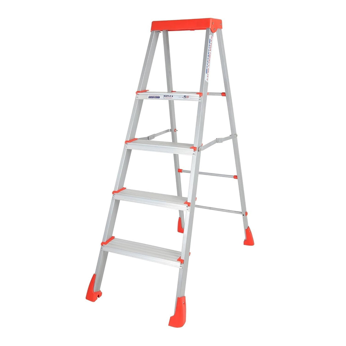 Parasnath 4 Step EasyDay Folding Ladder – Durable Aluminium Step Ladder with Tool Tray, Non-Slip Steps, Lightweight and Compact for Home, Kitchen, Office Use – 6 Year Warranty – Made in India (Orange & Silver Color) - PARASNATH