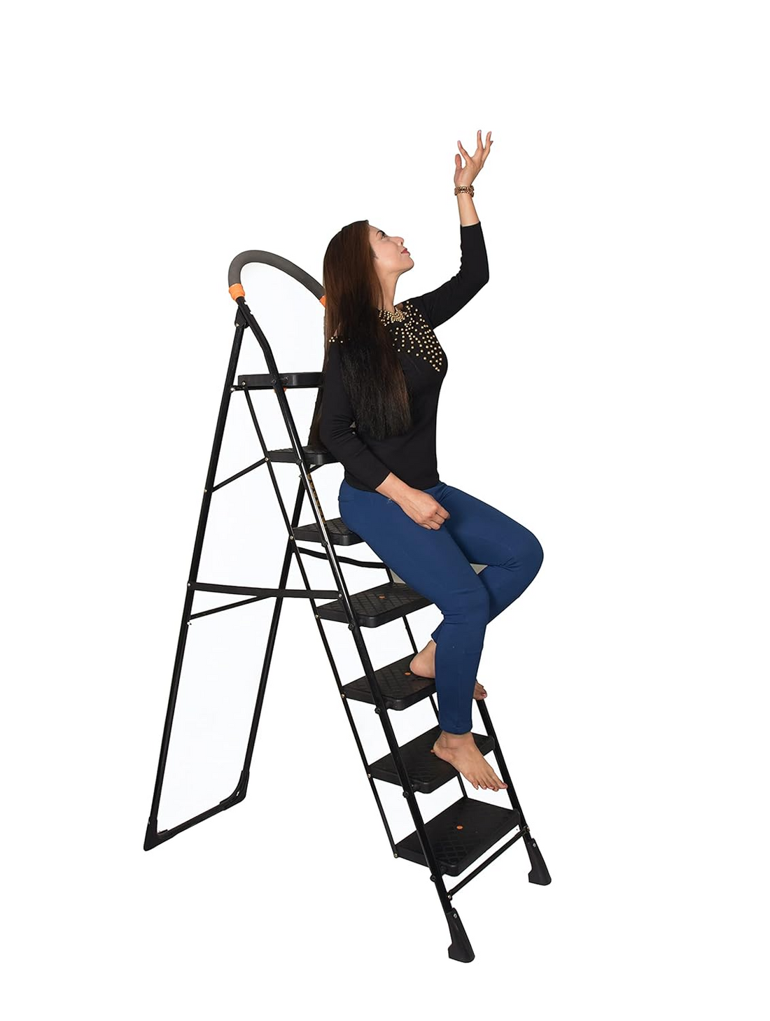 PARASNATH Black Diamond Heavy Folding Ladder With Wide Steps 7 Steps 7.3 Ft - PARASNATH