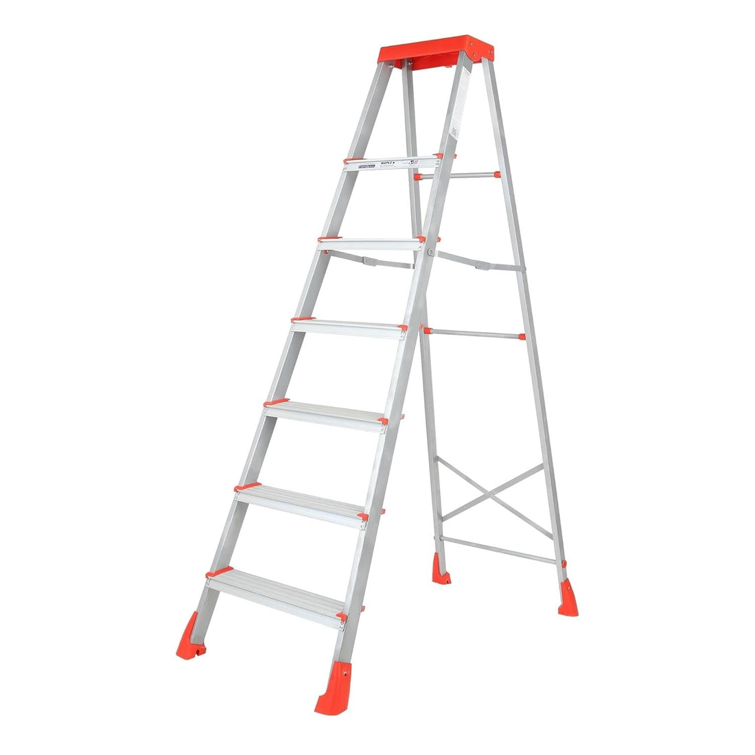 PARASNATH 6 Step EasyDay Folding Ladder – Durable Aluminium Step Ladder with Tool Tray, Non-Slip Steps, Lightweight and Compact for Home, Kitchen, Office Use – 6 Year Warranty – Made in India (Orange & Silver Color) - PARASNATH