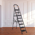 Parasnath GoUp 8 Step Foldable Steel Black Step Ladder – Heavy-Duty and Lightweight Step Ladder with Anti-Skid Wide Plastic Steps, Safety Handle, High Reach Platform for Home, Kitchen, Office, Warehouse Use - 6 Year Manufacturer Warranty - Made in India - PARASNATH