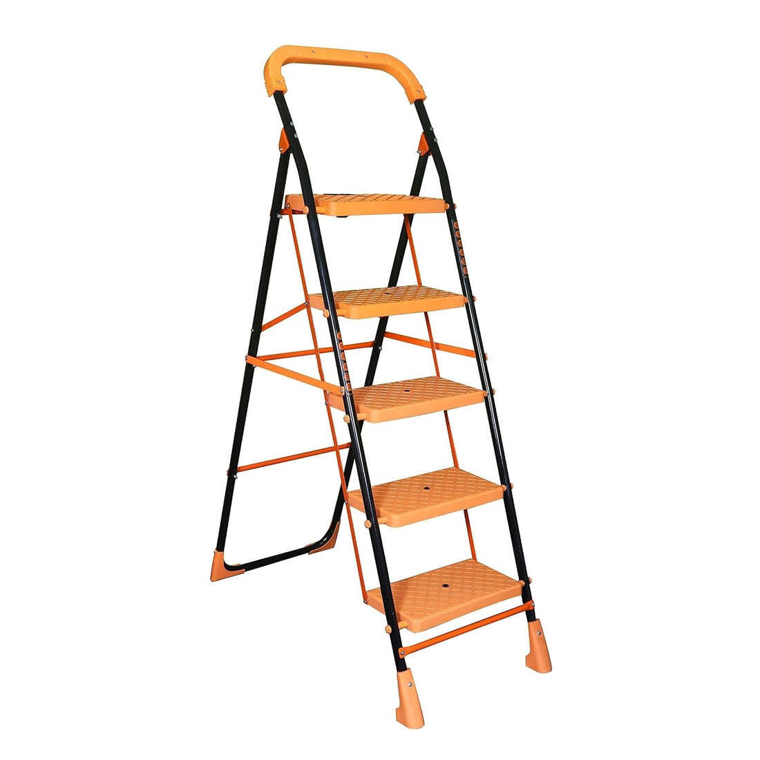 Parasnath Kohinoor 5 Step Heavy-Duty Folding Ladder – Strong Alloy Steel Step Ladder with Wide Anti-Slip Steps, 5.2 Ft Height, Rust-Resistant, Space-Saving Design for Home, Kitchen, Office & Shop Use – Made in India (Orange) - PARASNATH
