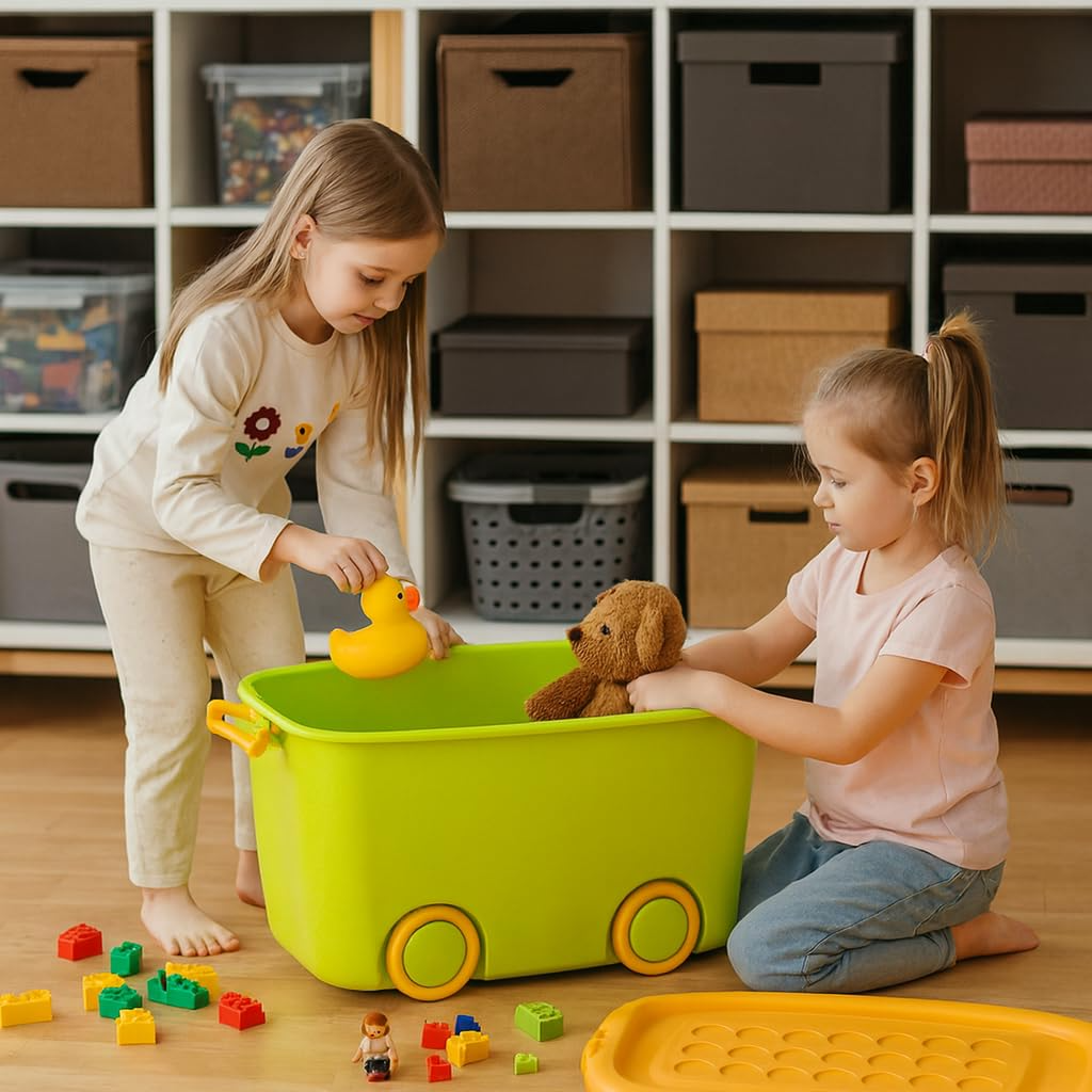 PARASNATH Rolling Storage Container Box (GreenYellow Colour)- 45 Litre Super Large With Wheels Size (59X39X30 cm) - PARASNATH
