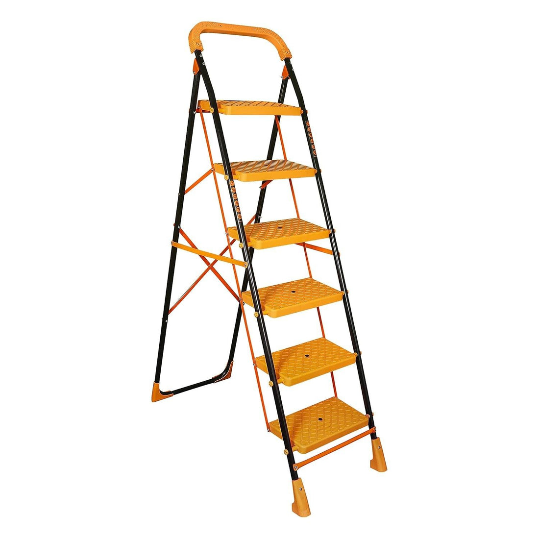 Parasnath Kohinoor 6 Step Heavy-Duty Folding Ladder – Strong Alloy Steel Step Ladder with Wide Anti-Slip Steps, 6.2 Ft Height, Rust-Resistant, Space-Saving Design for Home, Kitchen, Office & Shop Use – Made in India (Orange) - PARASNATH