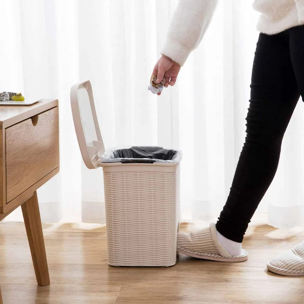 PARASNATH Rattan Design (Off-White Colour) Pedal Dustbin 11Litre Modern Light-weight Dustbin for Home and Office Off White Colour - Made In India - Size 10 inchX10 inchX13 inch - PARASNATH