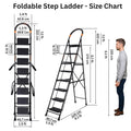 Parasnath GoUp 8 Step Foldable Steel Black Step Ladder – Heavy-Duty and Lightweight Step Ladder with Anti-Skid Wide Plastic Steps, Safety Handle, High Reach Platform for Home, Kitchen, Office, Warehouse Use - 6 Year Manufacturer Warranty - Made in India - PARASNATH