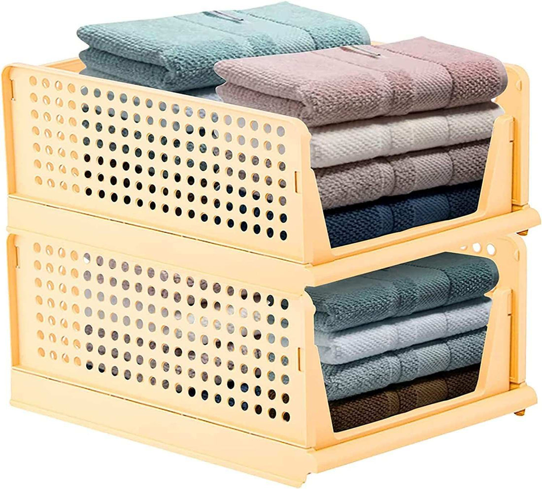 PARASNATH Stylera Extra Large Wardrobe Organizer for Clothes – Foldable & Stackable Storage Box with Lid | Closet Organizer Bin for Clothes, Sarees, Toys, Bedsheets & More Organizer – Yellow Color (Set of 2) - PARASNATH