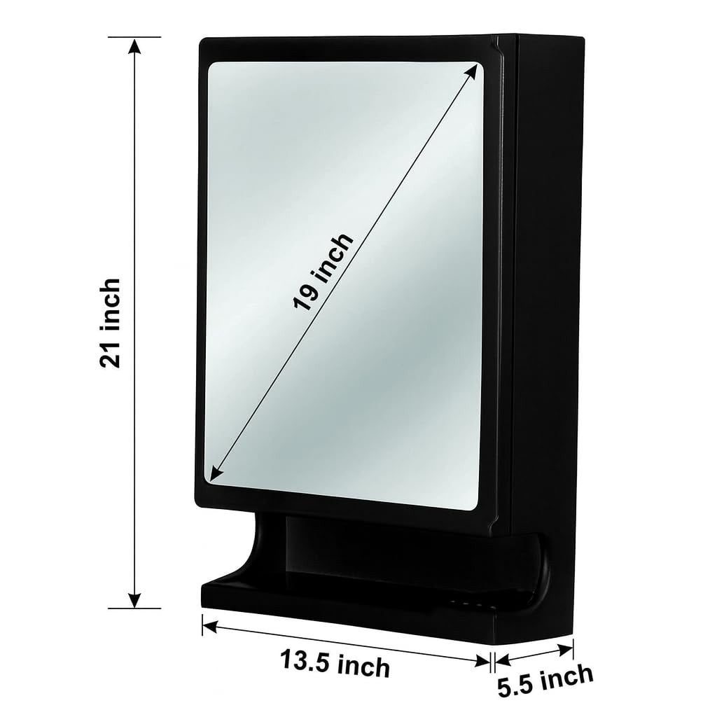Parasnath New Look Black Bathroom Cabinet with Mirror – Heavy-Duty Wall-Mounted Storage Cabinet for Toiletries, Makeup & Essentials – Durable Plastic Body, Elegant Design (Made in India)