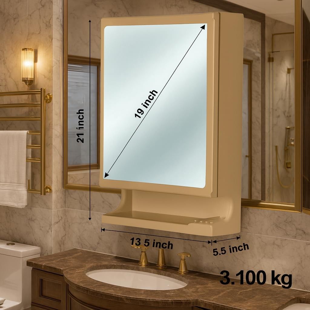 Parasnath New Look Nut Brown Bathroom Cabinet with Mirror – Heavy-Duty Wall-Mounted Storage Cabinet for Toiletries, Makeup & Essentials – Durable Plastic Body, Elegant Design – for Bathroom, Bedroom, Hallway & More (Made in India)