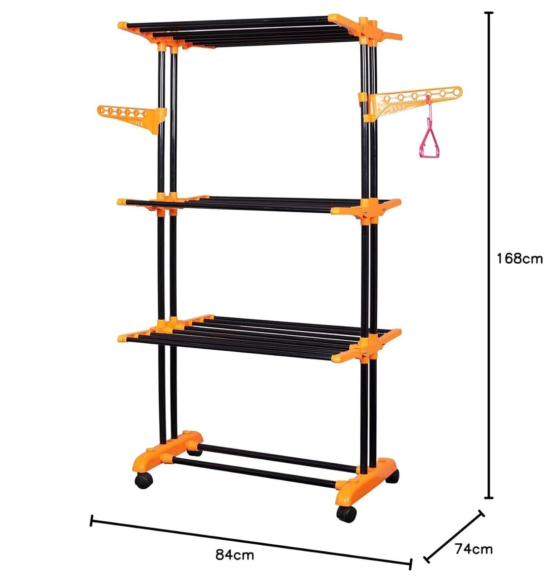 PARASNATH Luxury Black/Orange 2-Pole Steel Cloth Drying Stand with Smooth Breaking Wheels System – Heavy-Duty Durable Drying Rack for Indoor & Outdoor Use, Space-Saving Design, Made in India - PARASNATH