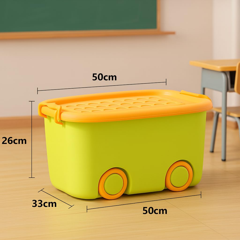 PARASNATH Rolling Storage Container Box (GreenYellow Colour)- 25 Litre Large With Wheels Size (50X33X26 cm) - PARASNATH
