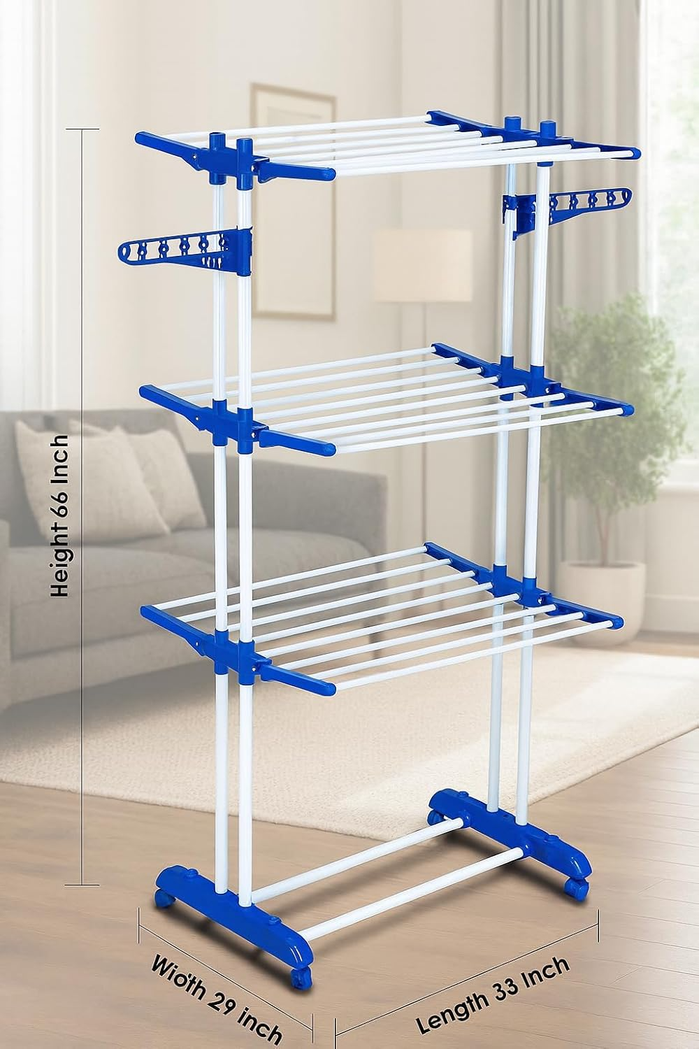 PARASNATH Prime Stainless Steel 2 Poll Clothes Drying Stand With Breaking Wheel System- Blue