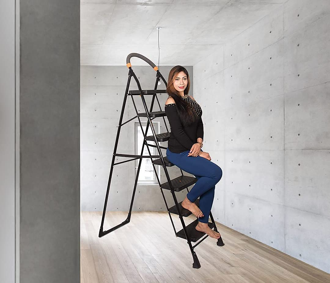 PARASNATH Black Diamond Heavy Folding Ladder With Wide Steps 7 Steps 7.3 Ft - PARASNATH