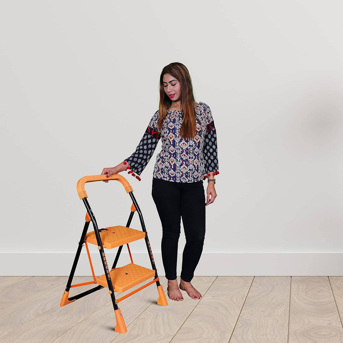 Parasnath Kohinoor 2 Step Heavy-Duty Folding Ladder – Strong Alloy Steel Step Ladder with Wide Anti-Slip Steps, 2.7 Ft Height, Rust-Resistant, Space-Saving Design for Home, Kitchen, Office & Shop Use – Made in India (Orange) - PARASNATH