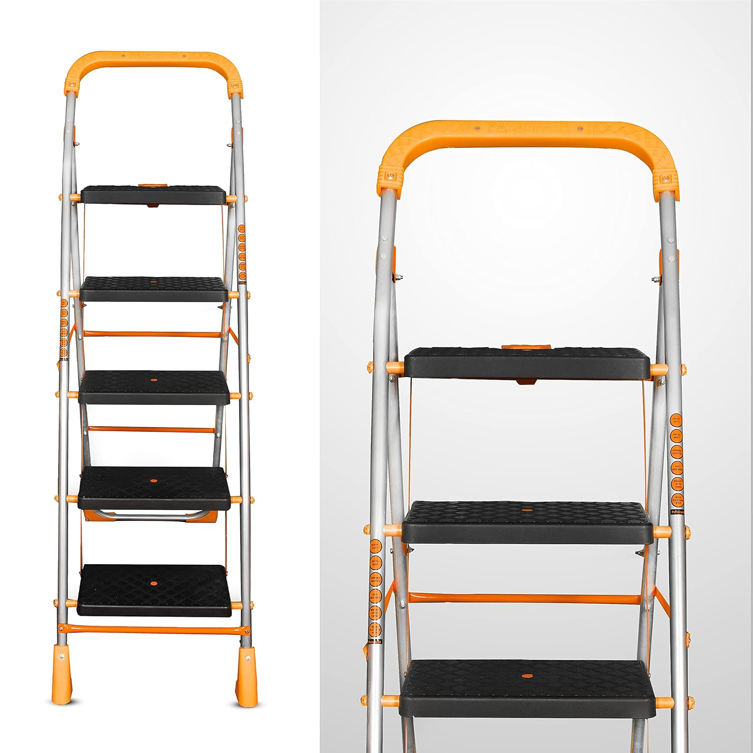Parasnath Orange Diamond Folding Ladder with Wide Steps 5 Steps 5.1 FT Ladder - Made in India - PARASNATH