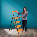 Parasnath Kohinoor 4 Step Heavy-Duty Folding Ladder – Strong Alloy Steel Step Ladder with Wide Anti-Slip Steps, 4.2 Ft Height, Rust-Resistant, Space-Saving Design for Home, Kitchen, Office & Shop Use – Made in India (Orange) - PARASNATH