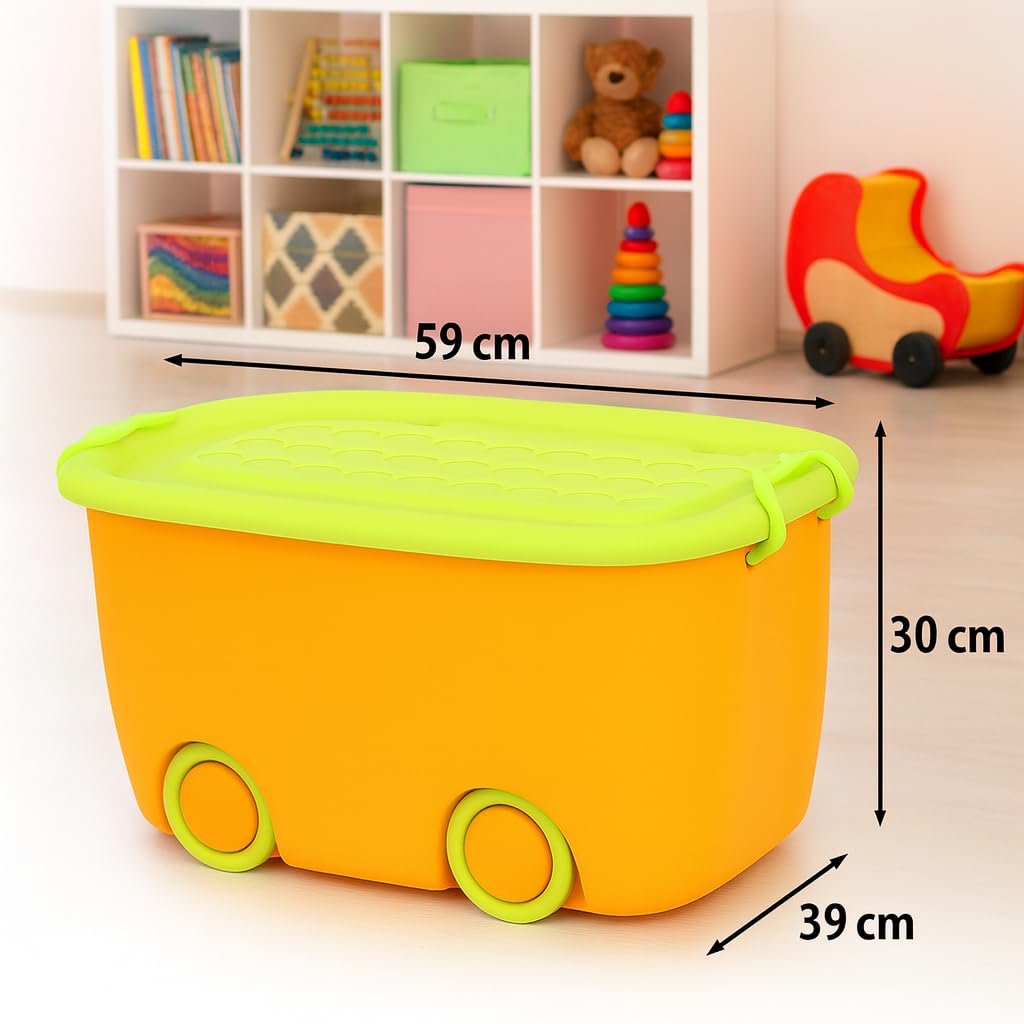 PARASNATH Rolling Storage Container Box (YellowGreen Colour)- 45 Litre Super Large With Wheels Size (59X39X30 cm) - PARASNATH