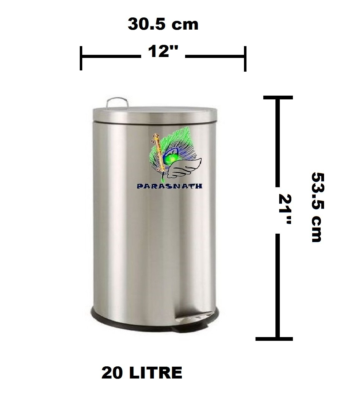 Parasnath Stainless Steel Plain Pedal Dustbin With Plastic Bucket (12''X20''- 20 Liter) - PARASNATH