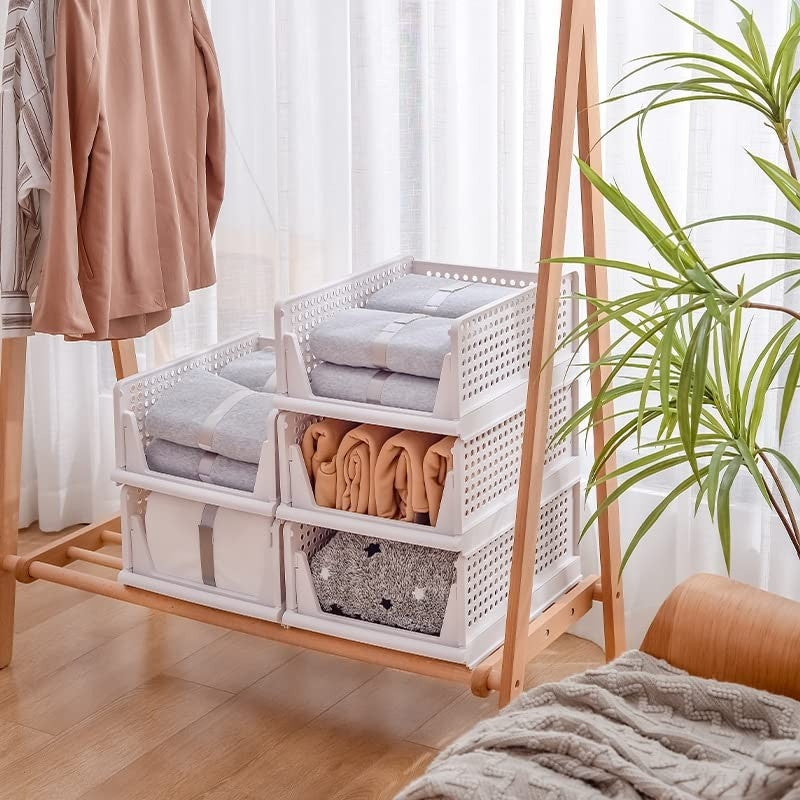 PARASNATH Stylera Extra Large Wardrobe Organizer for Clothes – Foldable & Stackable Storage Box with Lid | Closet Organizer Bin for Clothes, Sarees, Toys, Bedsheets & More Organizer – White Color (Set of 10) - PARASNATH