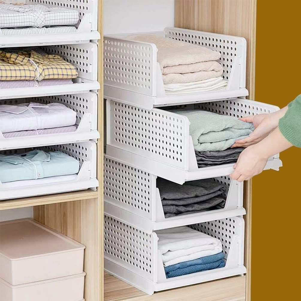 PARASNATH Stylera Extra Large Wardrobe Organizer for Clothes – Foldable & Stackable Storage Box with Lid | Closet Organizer Bin for Clothes, Sarees, Toys, Bedsheets & More Organizer – White Color (Set of 5) - PARASNATH