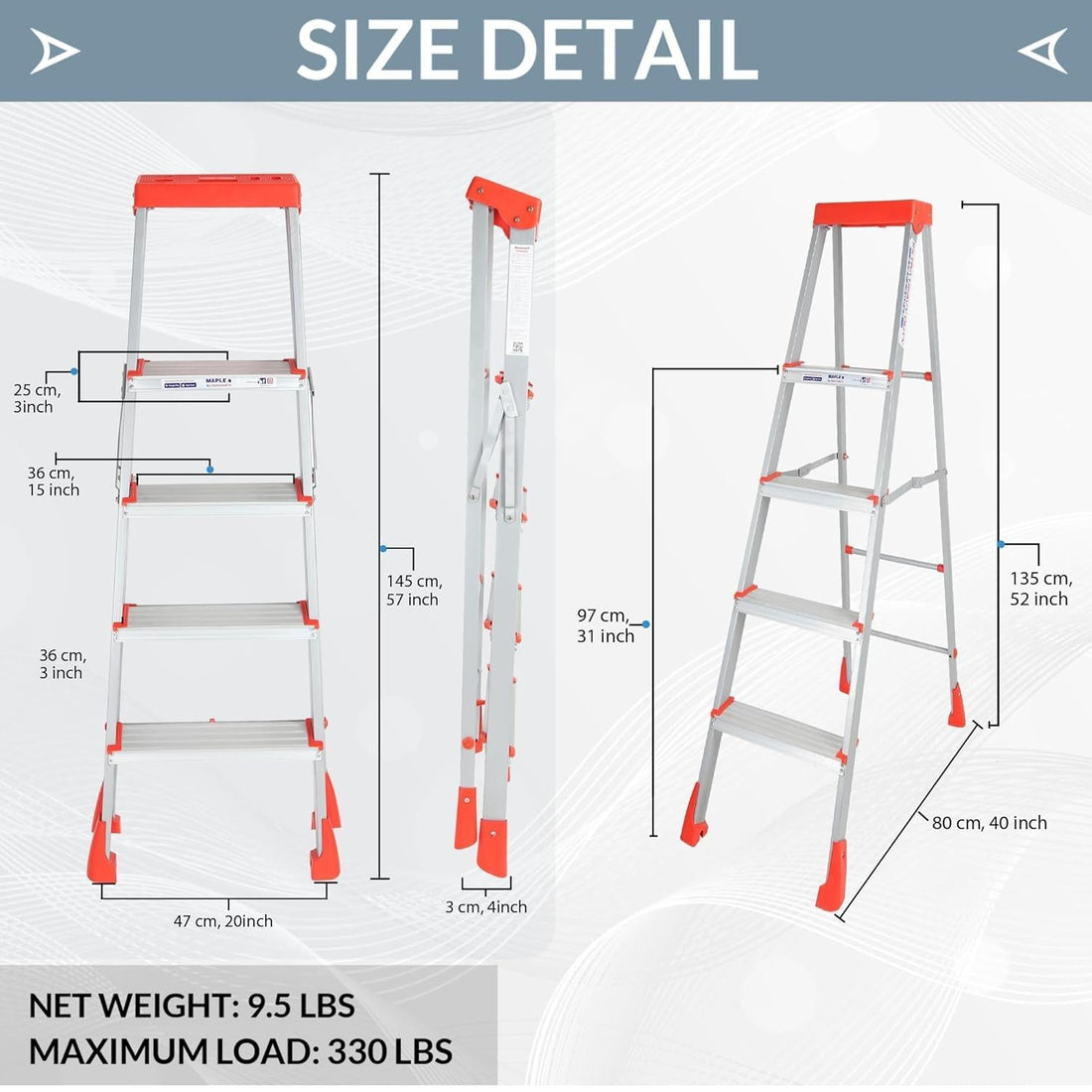 Parasnath 4 Step EasyDay Folding Ladder – Durable Aluminium Step Ladder with Tool Tray, Non-Slip Steps, Lightweight and Compact for Home, Kitchen, Office Use – 6 Year Warranty – Made in India (Orange & Silver Color) - PARASNATH