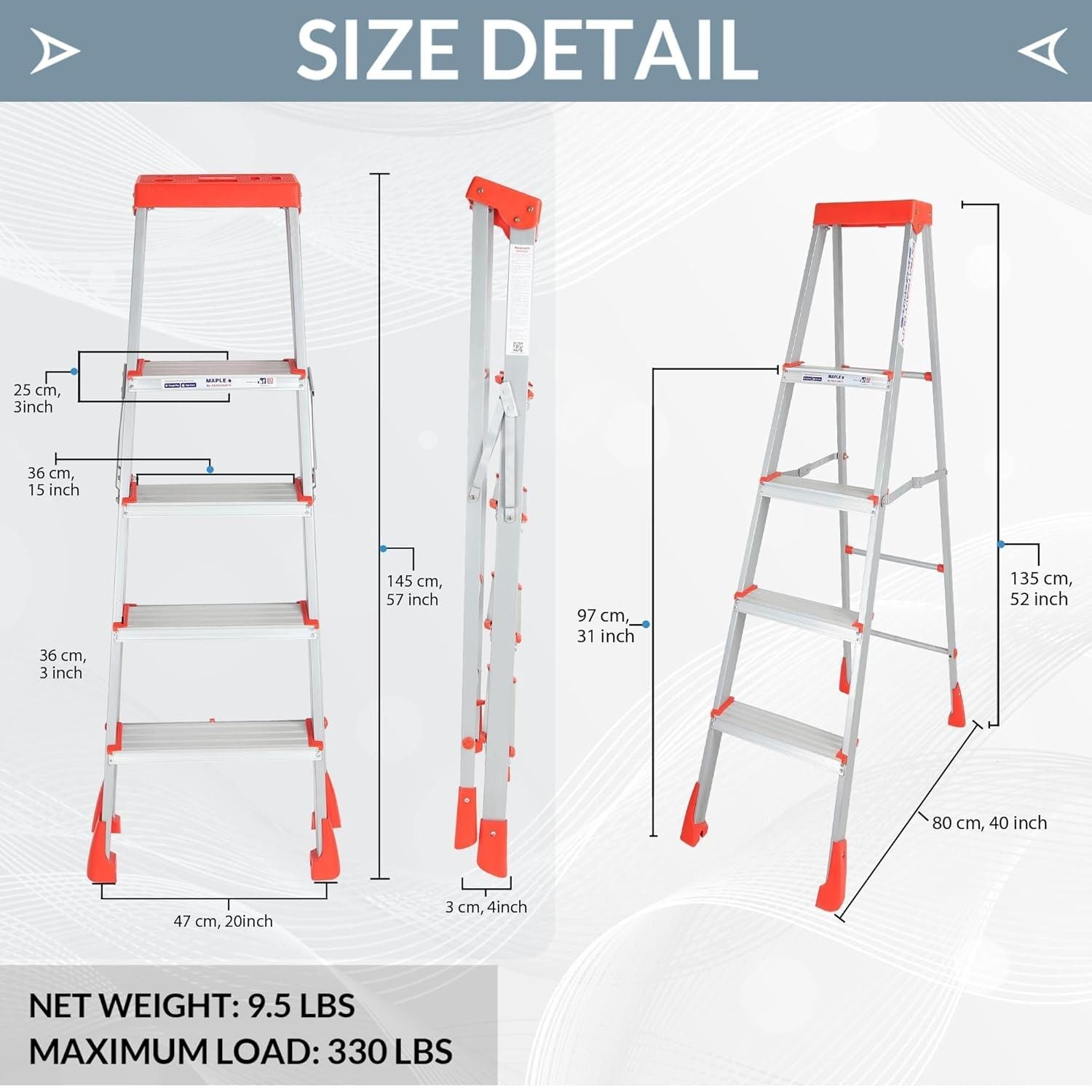 Parasnath 4 Step EasyDay Folding Ladder – Durable Aluminium Step Ladder with Tool Tray, Non-Slip Steps, Lightweight and Compact for Home, Kitchen, Office Use – 6 Year Warranty – Made in India (Orange & Silver Color) - PARASNATH