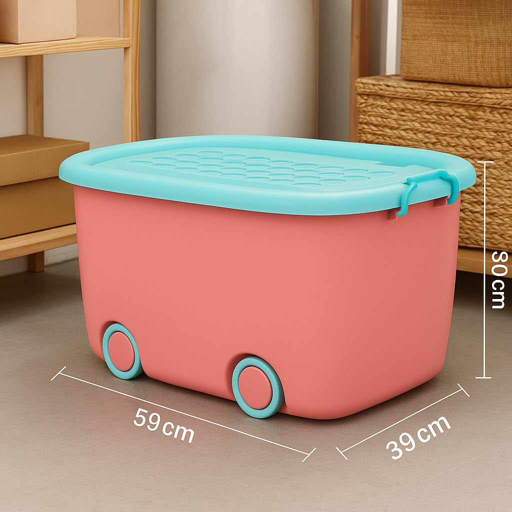 PARASNATH Rolling Storage Container Box (PinkBlue Colour )- 45 Litre Super Large With Wheels Size (59X39X30 cm) - PARASNATH