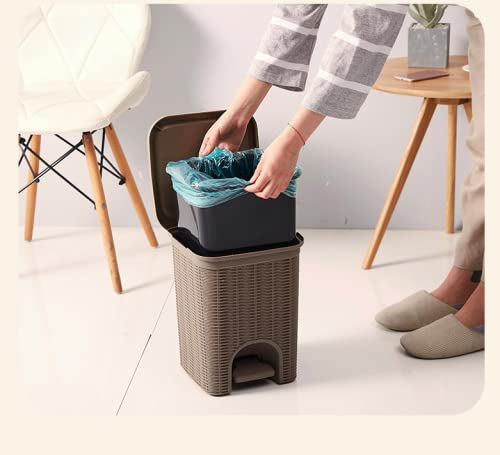 PARASNATH Rattan Design (Brown Colour) Pedal Dustbin 11Litre Modern Light-weight Dustbin for Home and Office Brown Colour - Made In India - Size 10 inchX10 inchX13 inch - PARASNATH