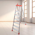 PARASNATH 6 Step EasyDay Folding Ladder – Durable Aluminium Step Ladder with Tool Tray, Non-Slip Steps, Lightweight and Compact for Home, Kitchen, Office Use – 6 Year Warranty – Made in India (Orange & Silver Color) - PARASNATH