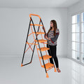 Parasnath Kohinoor 6 Step Heavy-Duty Folding Ladder – Strong Alloy Steel Step Ladder with Wide Anti-Slip Steps, 6.2 Ft Height, Rust-Resistant, Space-Saving Design for Home, Kitchen, Office & Shop Use – Made in India (Orange) - PARASNATH