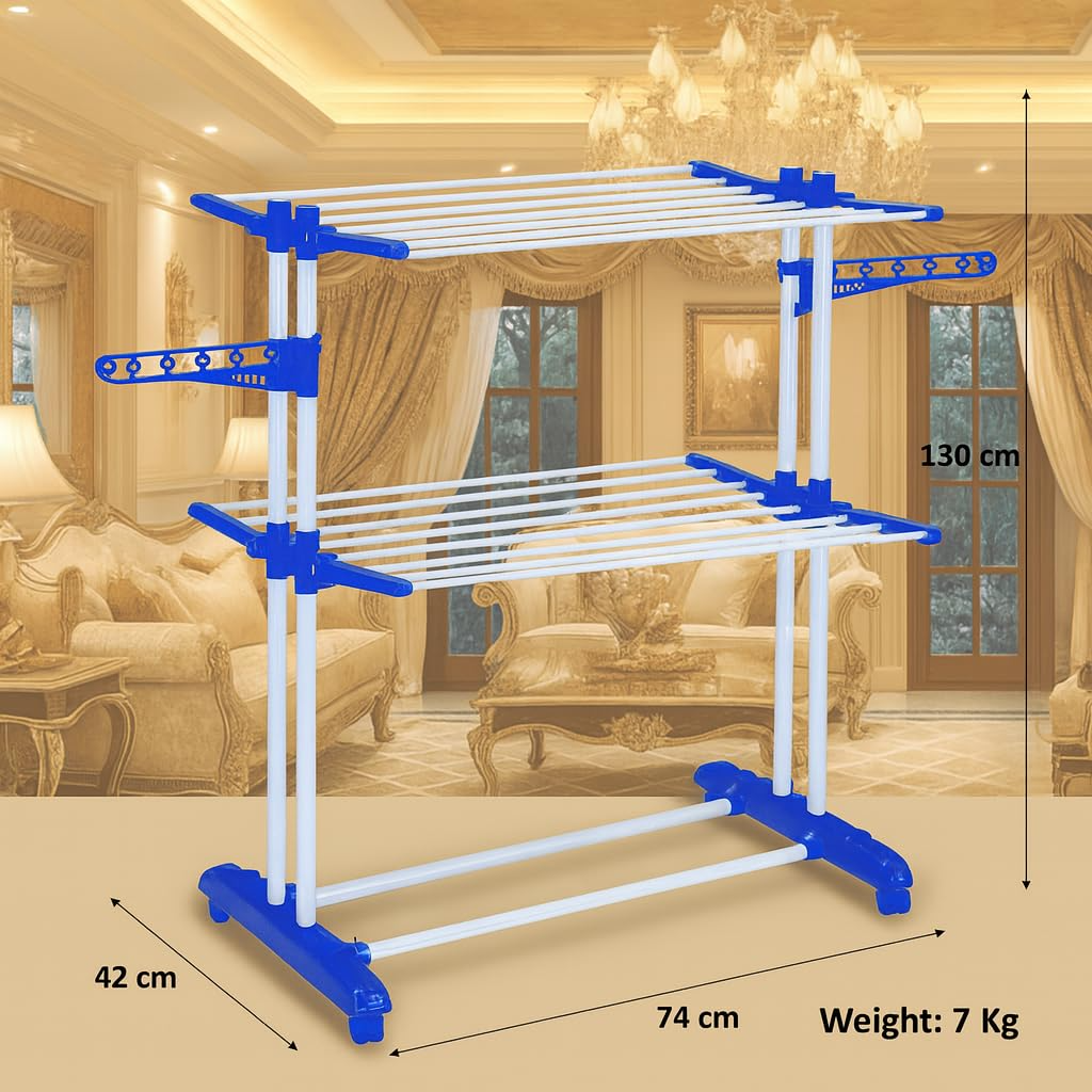 PARASNATH Prime Steel Mini Poll Clothes Drying Stand with Breaking Wheel System- Made in India