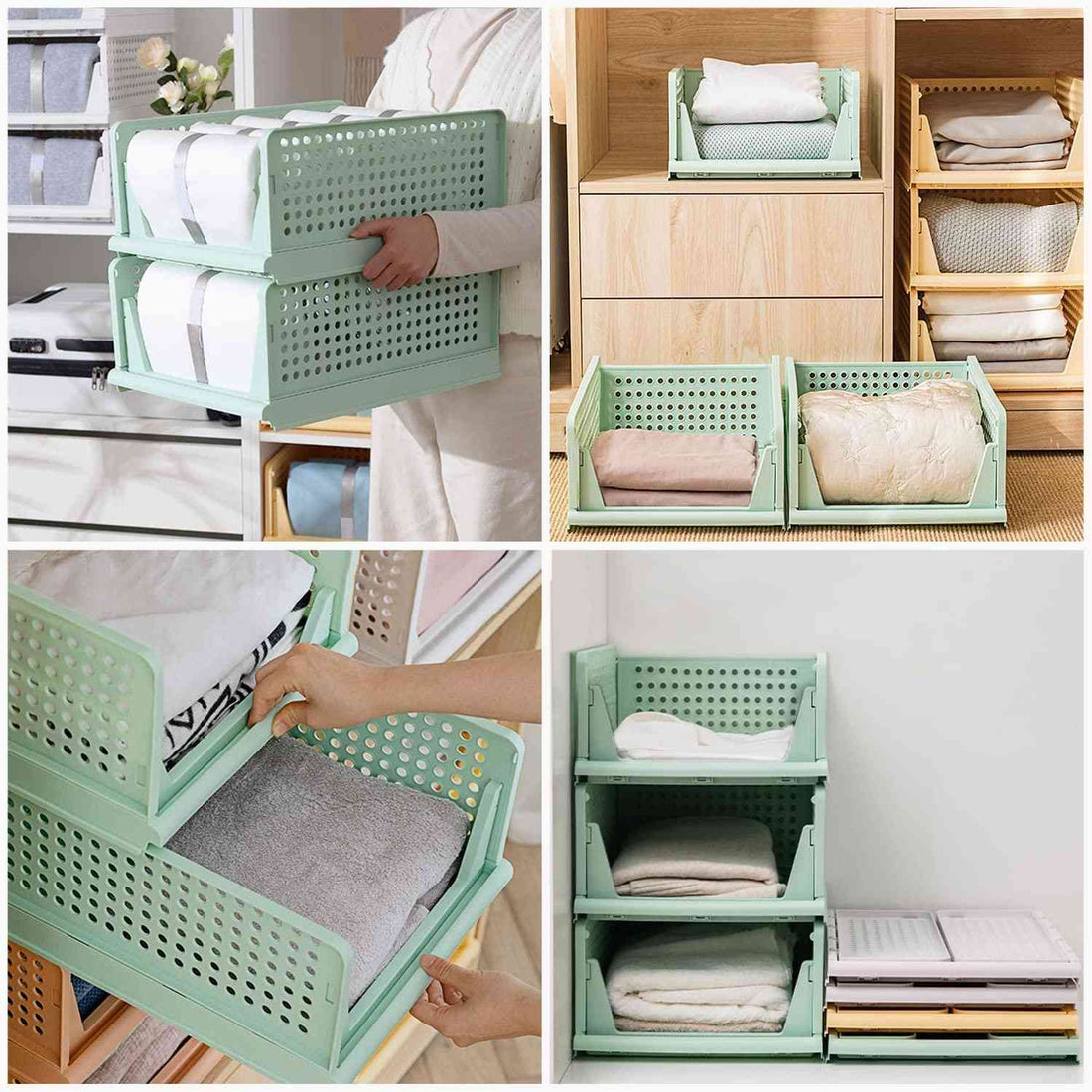PARASNATH Stylera Extra Large Wardrobe Organizer for Clothes – Foldable & Stackable Storage Box with Lid | Closet Organizer Bin for Clothes, Sarees, Toys, Bedsheets & More Organizer – Green Color (Set of 2) - PARASNATH